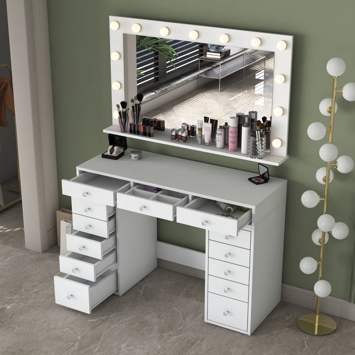 Hanah Home Mesa de Maquillaje con Espejo LED Blanco Hanah Home Mesa de Maquillaje con Espejo LED Blanco